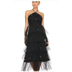 LIKELY Dress Womens 2 Black Shane Tiered Tulle Crystal Embellished Halter Midi